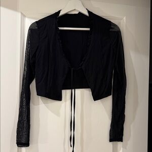 Black Crop Sheer long sleeve tie cardigan